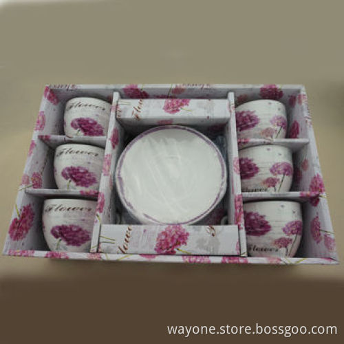 6-set 90cc Coffee Cup Saucer in Printed Gift Box, Flower Design, Pink Ideal for Gifts and Promotions